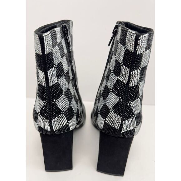 Wild Pair Boots Size 6 Checkered Pointed Toe Rhinestones High Heel Booties NEW - Picture 6 of 9